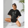 Kadın Baskılı Oversize T-shirt - Siyah