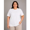 Kadın Battal Big Size Basic Tişört Bisiklet Yaka Rahat Kalıp T-Shirt - Beyaz