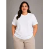 Kadın Battal Big Size Basic Tişört Bisiklet Yaka Rahat Kalıp T-Shirt - Beyaz
