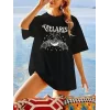 Kadın Bisiklet Yaka Baskılı T-shirt - Siyah