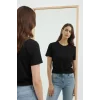 Kadın Bisiklet Yaka Tişört Regular Kalıp Basic Pamuklu Günlük Kullanım T-shirt - Siyah