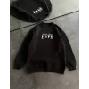 Kadın Üç İplik Bisiklet Yaka Baskılı SweatShirt - Siyah