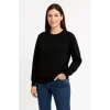Kadın Üç İplik Düz Bisiklet Yaka SweatShirt  - Siyah