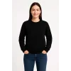 Kadın Üç İplik Düz Bisiklet Yaka SweatShirt  - Siyah