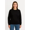 Kadın Üç İplik Düz Bisiklet Yaka SweatShirt  - Siyah