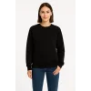 Kadın Üç İplik Düz Bisiklet Yaka SweatShirt  - Siyah