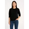 Kadın Üç İplik Düz Bisiklet Yaka SweatShirt  - Siyah