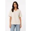 Kadın V Yaka Basic Tişört Kısa Kol Yazlık Regular Fit T-Shirt - Bej