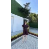 Kadın Yakalı Gömlek Kemerli Şortlu Takım - Bordo