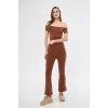 Kadın Yüksel Bel Fitilli İspanyol Paça Tayt - Kahve