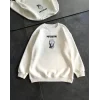 Kışlık Bisiklet Yaka Baskılı SweatShirt - Beyaz