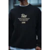Kışlık Bisiklet Yaka Ön Ve Arka Baskılı SweatShirt - Siyah