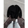 Kışlık Bisiklet Yaka Üç İplik Basic SweatShirt - Siyah