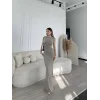 Kolsuz Uzun Likralı Elbise - Gri