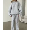 Nakış İşlemeli Üç İplik Sweat Takım- Gri