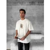 Ön ve Arka Baskılı Oversize Bisiklet Yaka T-shirt - Beyaz