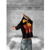 Ön ve Arka Baskılı Oversize Bisiklet Yaka T-shirt- Siyah