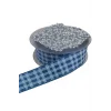 Tafta Ekoseli Kurdele 25 mm İndigo 2 Metre