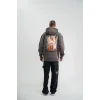 Üç İplik Kapşonlu Dijital Patchli SweatShirt - Füme