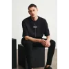 Unisex Baskılı Oversize Kısa kol  T-Shirt - Siyah