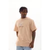 Unisex Baskılı Oversize T-Shirt - Bej