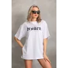 Unisex Baskılı Oversize T-Shirt - Beyaz