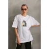 Unisex Baskılı Oversize T-Shirt - Beyaz