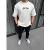 Unisex Baskılı Oversize T-Shirt - Beyaz