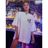 Unisex Baskılı Oversize T-Shirt - Beyaz