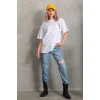 Unisex Baskılı Oversize T-Shirt - Beyaz
