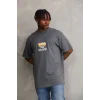 Unisex Baskılı Oversize T-Shirt - Füme