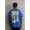 Unisex Baskılı Oversize T-Shirt - Mavi