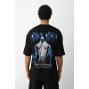 Unisex Baskılı Oversize T-Shirt - Siyah