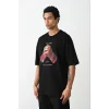 Unisex Baskılı Oversize T-Shirt - Siyah