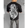 Unisex Baskılı Oversize T-Shirt - Siyah