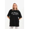 Unisex Baskılı Oversize T-Shirt - Siyah