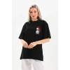 Unisex Baskılı Oversize T-Shirt - Siyah