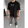 Unisex Baskılı Oversize T-Shirt - Siyah