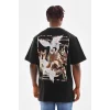 Unisex Baskılı Oversize T-Shirt - Siyah