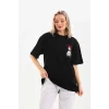 Unisex Baskılı Oversize T-Shirt - Siyah