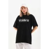 Unisex Baskılı Oversize T-Shirt - Siyah