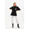 Unisex Baskılı Oversize T-Shirt - Siyah