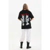 Unisex Baskılı Oversize T-Shirt - Siyah