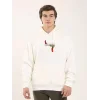 Unisex Baskılı Oversize Üç İplik Kapüşonlu Sweatshirt - Beyaz