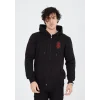 Unisex Baskılı Tam Fermuarlı Kapşonlu SweatShirt - Siyah