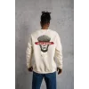 Unisex Bisiklet Yaka Baskılı Oversize Sweatshirt - Beyaz