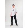 Unisex Bisiklet Yaka Baskılı Oversize T-Shirt - Beyaz
