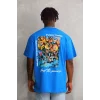 Unisex Bisiklet Yaka Baskılı Oversize T-Shirt - Mavi