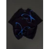 Unisex Bisiklet Yaka Baskılı Oversize T-Shirt - Siyah