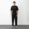 Unisex Bisiklet Yaka Baskılı Oversize T-Shirt - Siyah